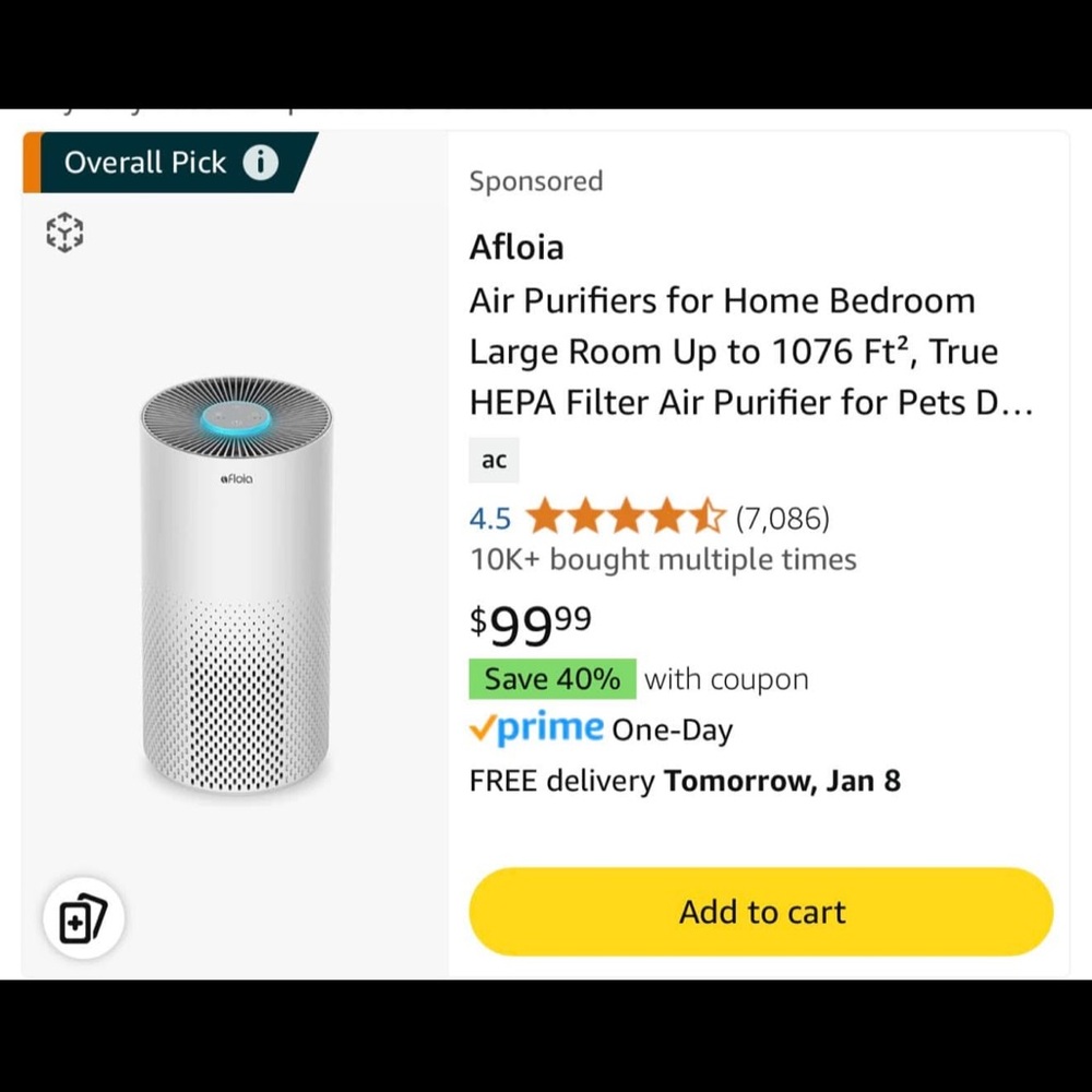 Afloia Air Purifier with True HEPA Filter